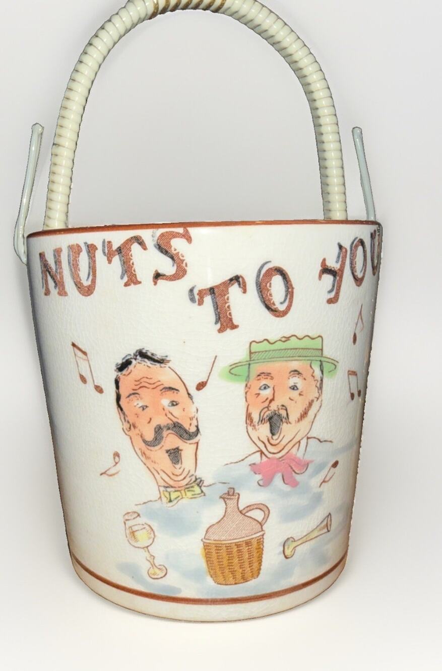 Vintage 1950’s Rare Tilso Nuts To You snack Ceramic bucket Branded Handle 3.25x4